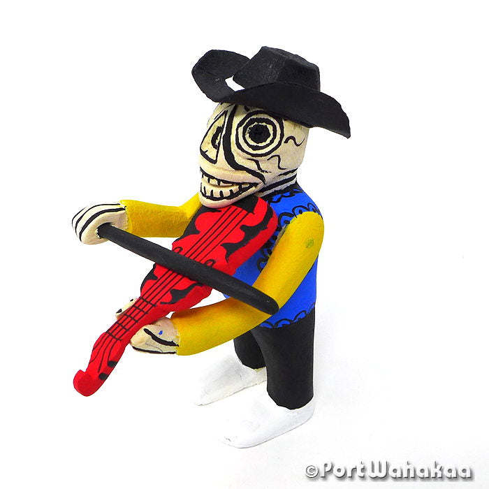 Calixto Santiago La Union Copal Oaxaca Figure Carver Austin Texas Artist - Calixto Santiago Carving Small Medium, La Union, Musician, Skeleton