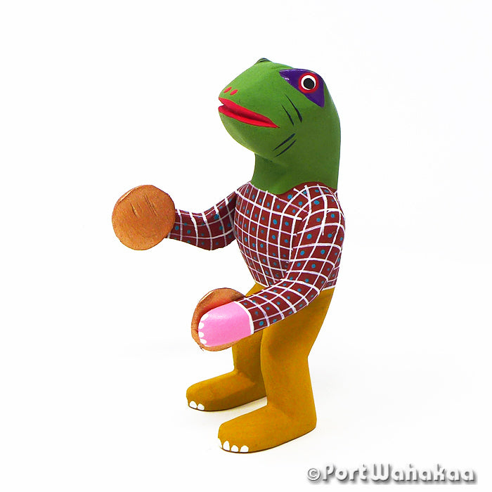 Musical Frog Copal Wood Oaxacan Alebrije Carving for Sale Texas Artist - Martin Xuana Carving Small, Festivo, Musician, Rana, San Martin Tilcajete, Sapo, Toad