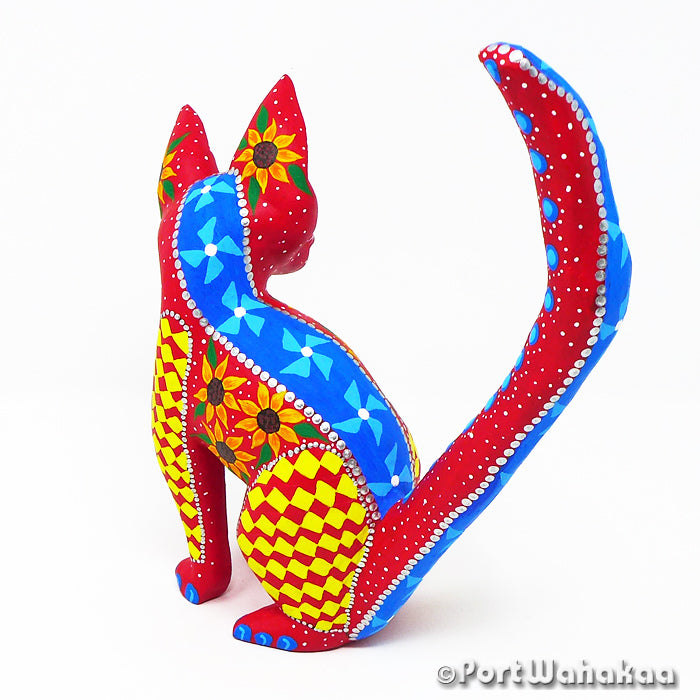 Gaillardia Aristata Cat Copal Wood Oaxacan Carvings for Sale Texas Artist - Tribus Mixes Carving Medium Large, Cat, Gato, Oaxaca City, Panthera