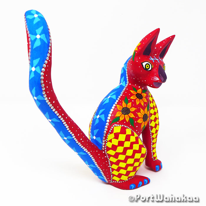 Gaillardia Aristata Cat Copal Wood Oaxacan Carvings for Sale Texas Artist - Tribus Mixes Carving Medium Large, Cat, Gato, Oaxaca City, Panthera