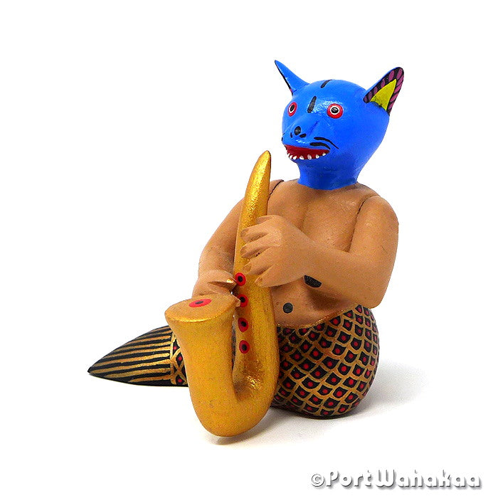 Mermaid Cat Alebrije Folk Art Oaxacan Carvings for Sale Austin Texas Artist - Abad Xuana Carving Small, Cat, Festivo, Festivos, Gato, Mermaid, Musician, Panthera, San Martin Tilcajete, Sirena, Xuana