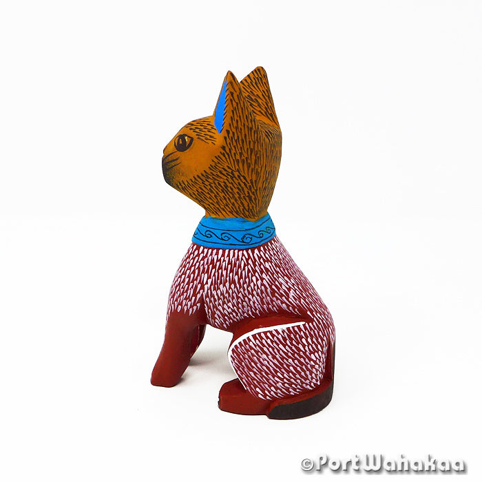 Maroon Watchdog Oaxacan Wood Carvings for Sale Austin Texas Artist - Martin Xuana Carving Small Medium, Dog, Perro, San Martin Tilcajete