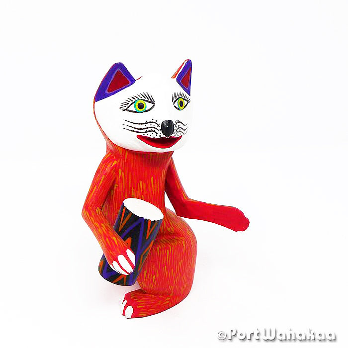Oaxacan Wood Carvings for Sale Texas Bongo Cat Artist - Martin Xuana Cat, Day of the Dead, Festivo, Gato, Musician, San Martin Tilcajete