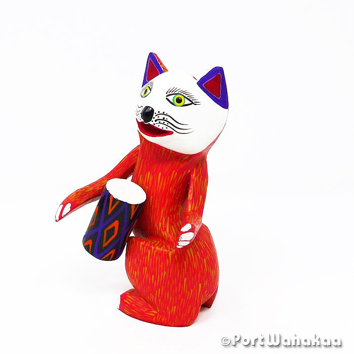 Oaxacan Wood Carvings for Sale Texas Bongo Cat Artist - Martin Xuana Cat, Day of the Dead, Festivo, Gato, Musician, San Martin Tilcajete