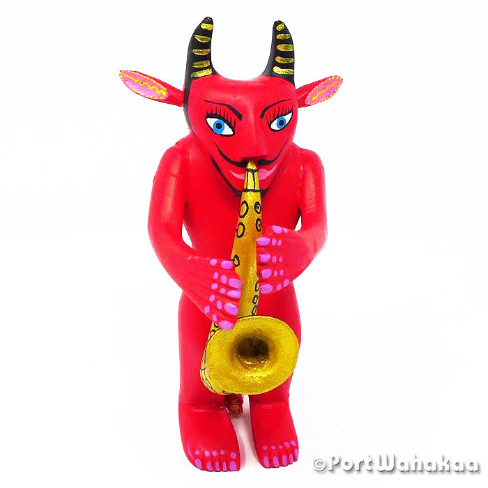 Day of the Dead Diablo Oaxacan Wood Carving for Sale Austin Texas Artist - David Blas Carving Medium, Day of the Dead, Diablo, Musician, San Pedro Cajonos